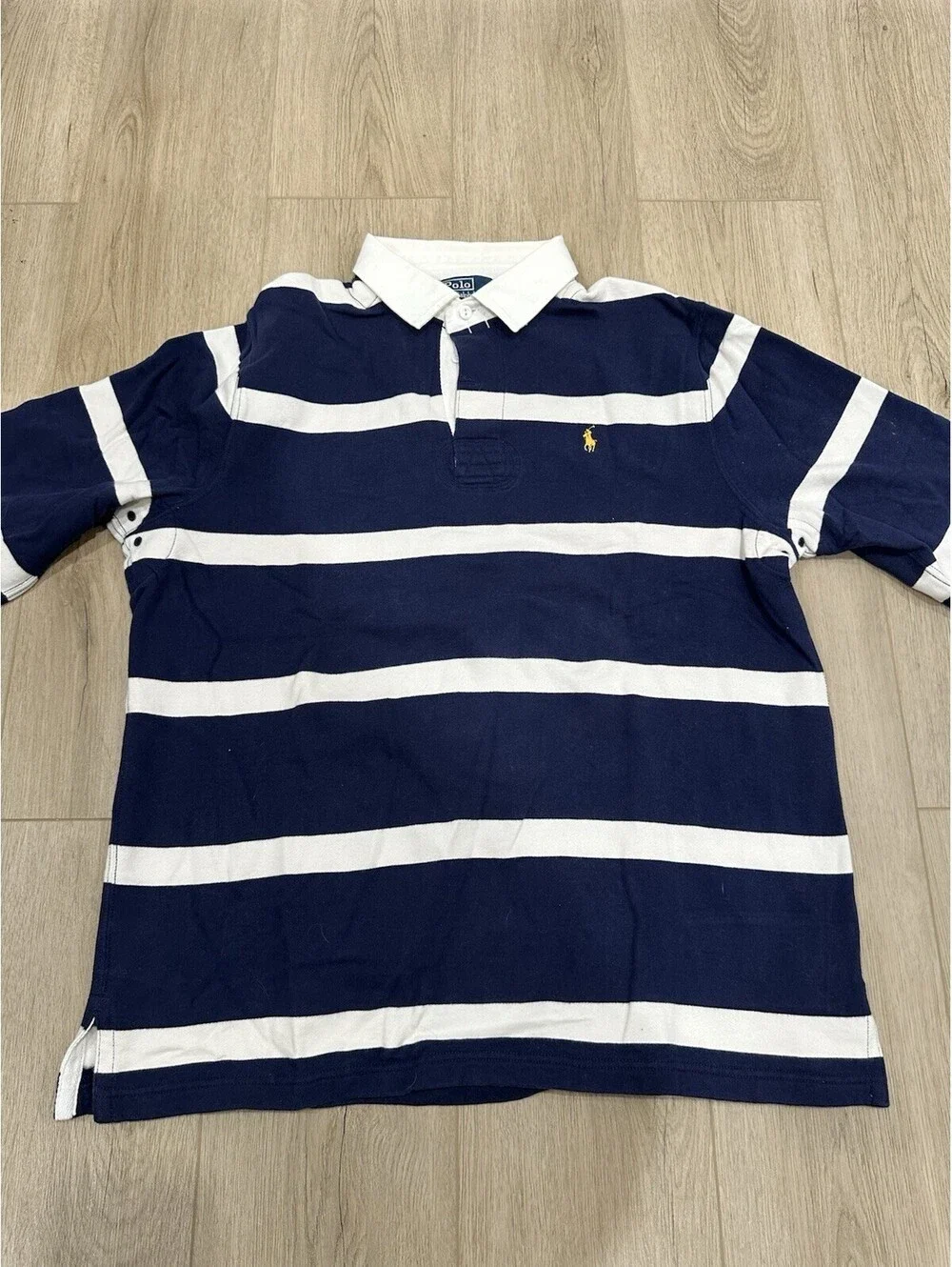 Polo Ralph Lauren Shirt Mens XL Blue White Rugby Striped Collar Pony Logo